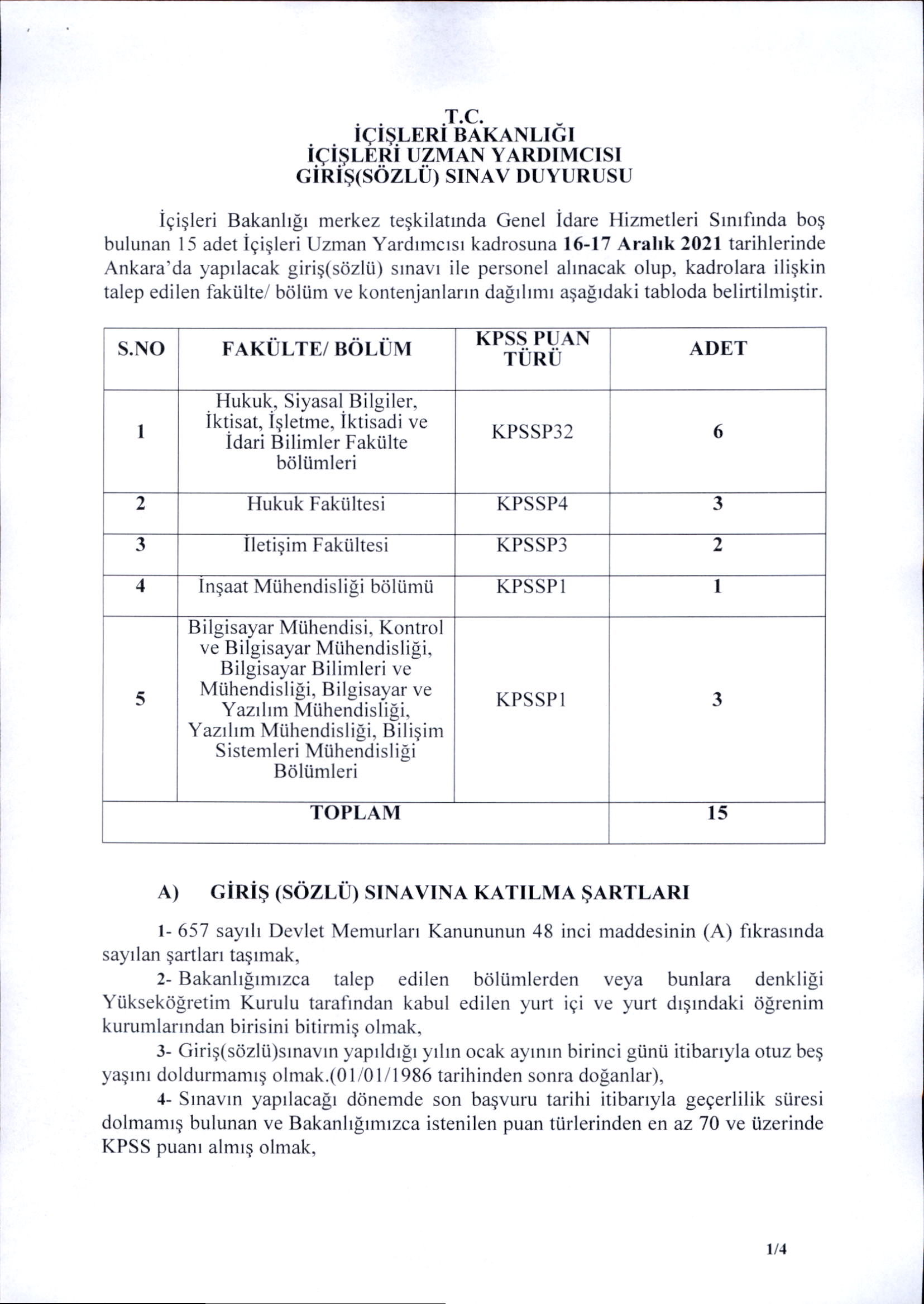 icisleri uzman yardimcisi girisi sozlu sinavi